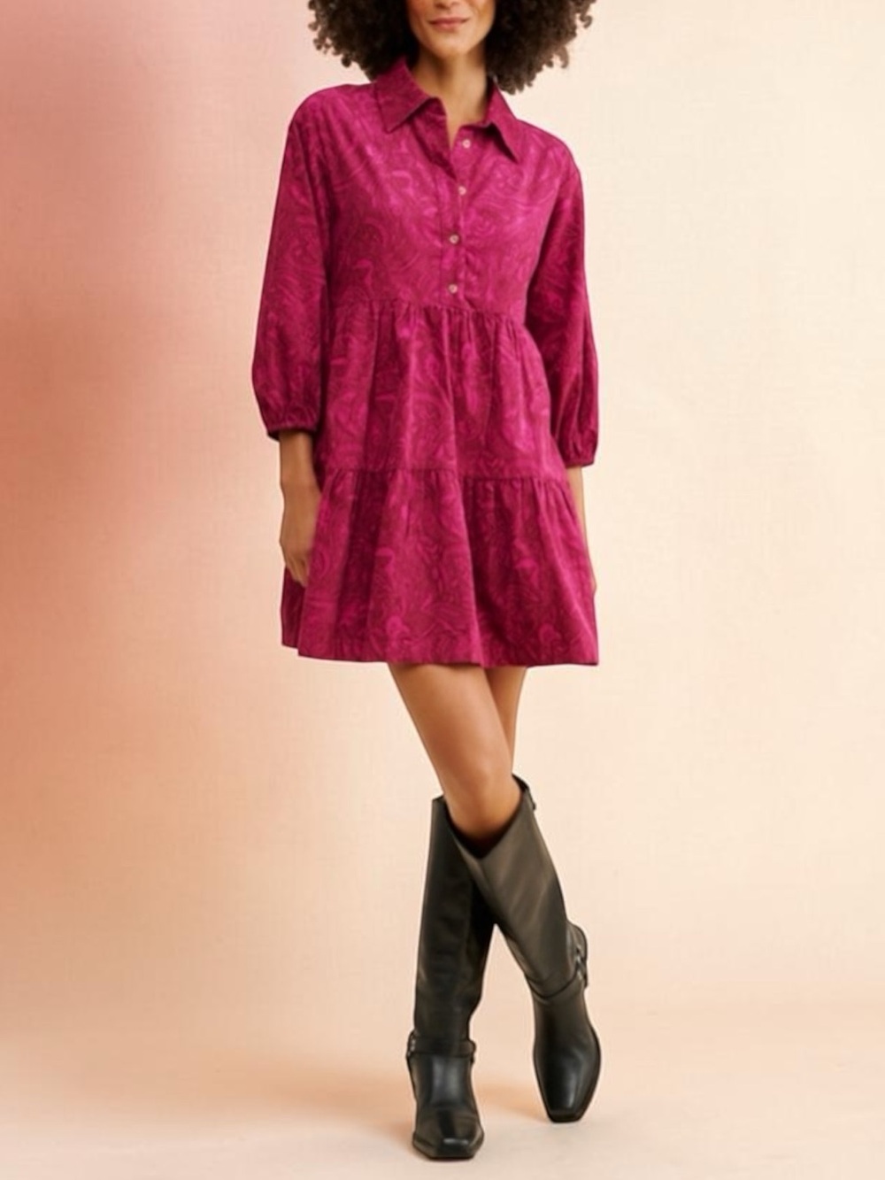 Anthropologie Maeve The Bettina Tiered Shirt Dress Mini Corduroy Edition | XXS